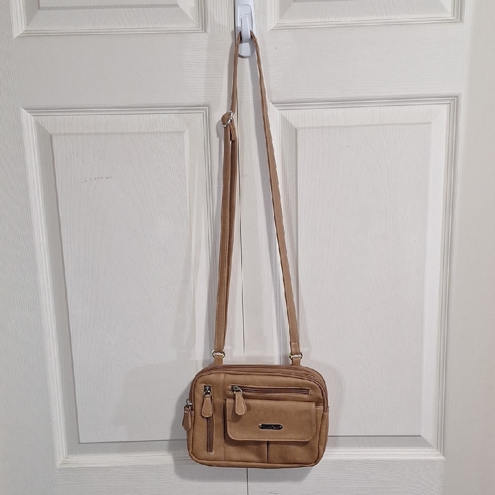 Multi Sac Faux Leather Adjustable Crossbody Bag - Lots Of Pockets - Tan